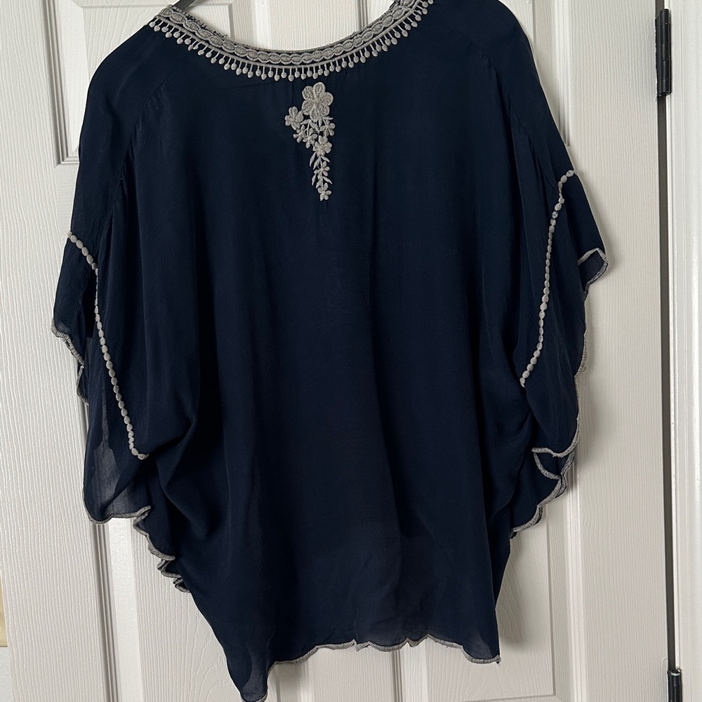 Johnny Was Blue Tunic with Gray Embroidery - Picture 4 of 5